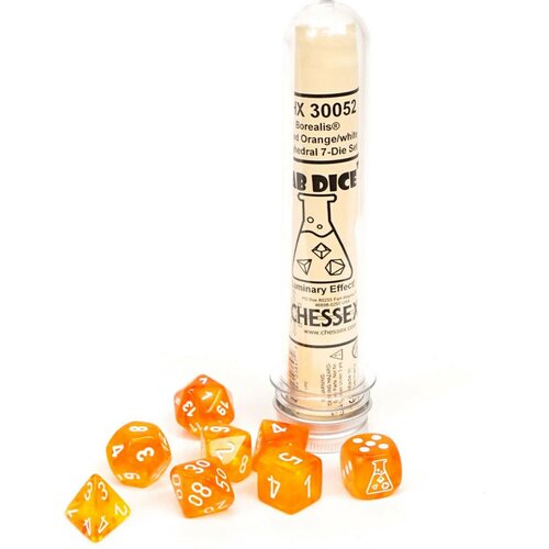 Chessex kockice - borealis - polyhedral - luminary - blood orange & white (7) Slike