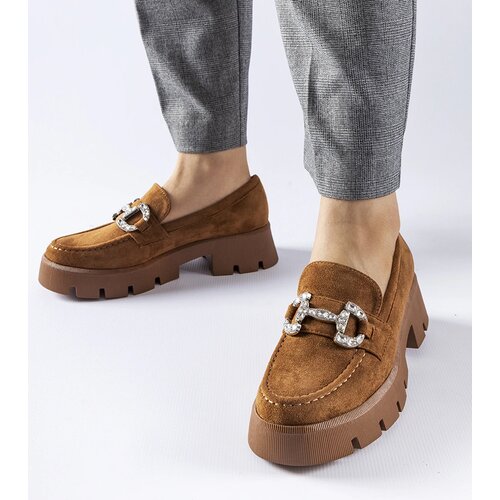 Gemre Brown moccasins with rhinestones Giacomo Cene