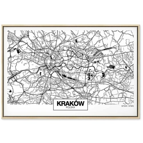  Slika - City Plan: Krakow (1 Part) Wide 90x60 U prirodnom drvenom okviru Slike