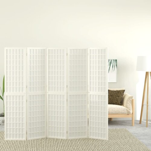 vidaXL zložljiv 5-delni paravan japonski stil 200x170 cm bele barve Cene