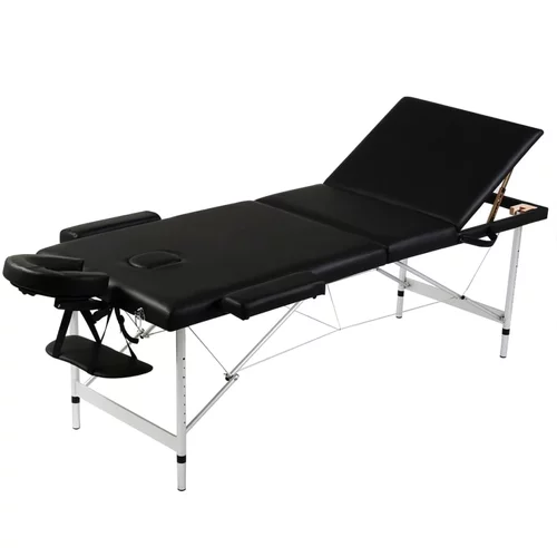 vidaXL Crni sklopivi masažni trodijelni stol s aluminijskim okvirom