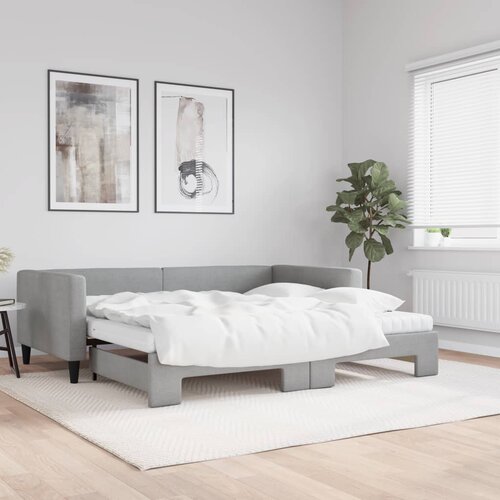 VidaXL Izvlečna dnevna postelja z vzmetnicami siva 100x200 cm blago Slike