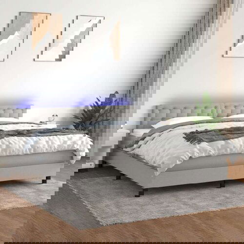  Box spring s madracem LED svjetlosivi 180x200 cm tkanina Slike