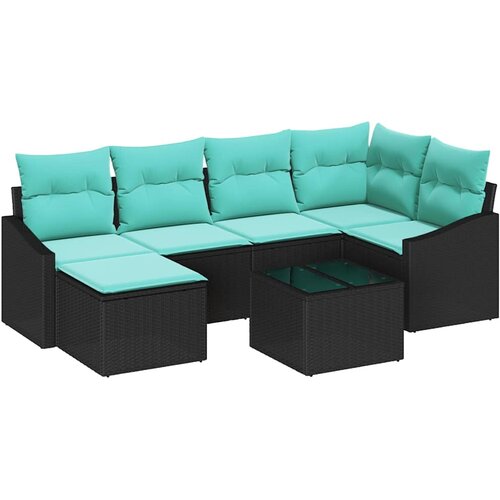 vidaXL Kavčna garnitura z blazino 7 pcs Črna poli ratan, (5000153404) Cene