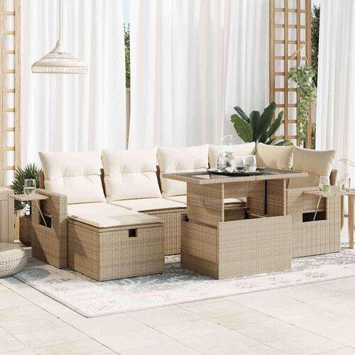 vidaXL 7-dijelni set vrtnih sofa od poliratana s jastucima bež Cijene