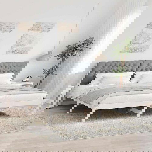 vidaXL Posteljni okvir z oblazinjenim vzglavjem Bela 200 x 200 cm Cene