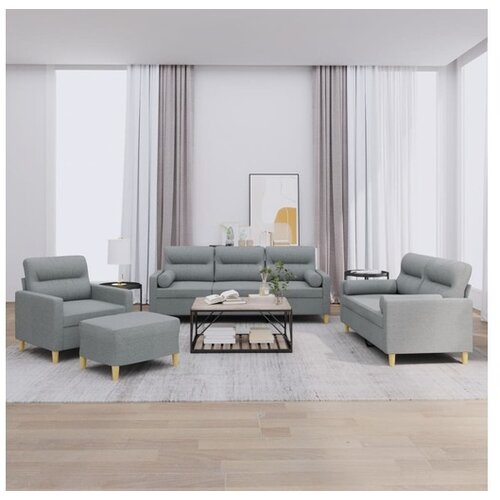 VidaXL 4-dijelni set sofa s jastucima svjetlosivi od tkanine Slike