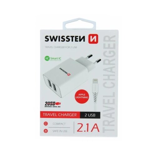 Swissten charger 2x USB2,1A+USBLIGHTNING1,2MBELA Cene
