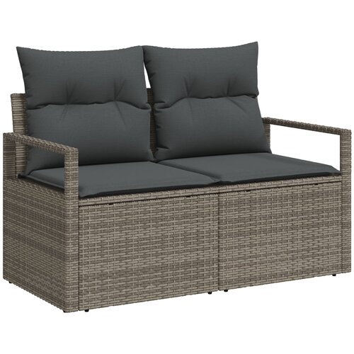 vidaXL 7-delna vrtna sofa s blazinami Siva Poli ratan, 2-sedežna vrtna sofa s shrambo in blazinami Siva Poli ratan Cene
