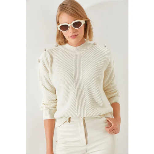 Bianco Lucci Women's Shoulder Button Detailed Thessaloniki Knitted Sweater