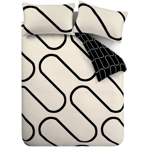 Catherine Lansfield crno-bež posteljina 200x135 cm Linear Curve Cijene