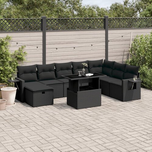 vidaXL 9-dijelni set vrtnih sofa s jastucima crni od poliratana Cijene