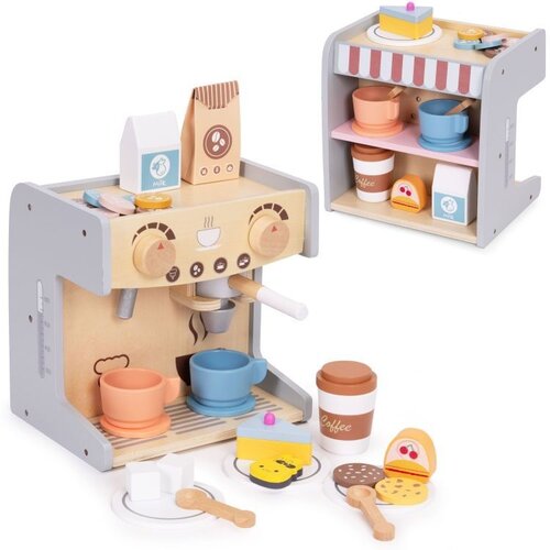 ECO TOYS Drveni dečiji aparat za kafu 2 u 1 sa barista setom, 26 dodataka &amp;ndash; EcoToys Slike
