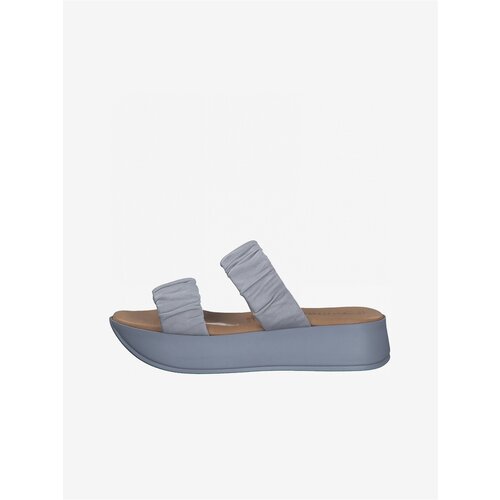 Tamaris Light blue leather slippers on the platform - Women Slike