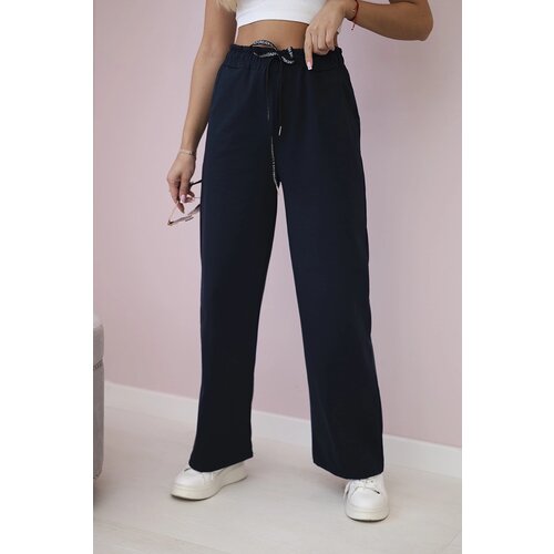 Włoski Punto pants with wide legs navy blue Cijene