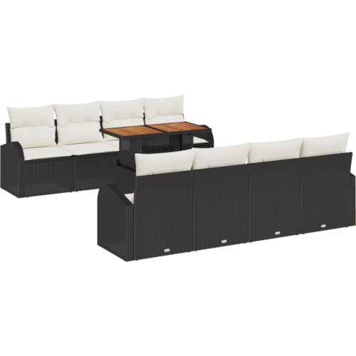 VidaXL Set vrtnih sofa od 9 komada s jastučićima crni poli ratan, 2-sjedalna vrtna sofa s skladi&amp;scaron;tem i jastučićima crni poli ratan Slike