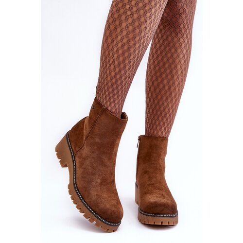 Boto Suede Ankle Boots with Flat Heel and Fleece Lining Brown Neafgi Cene