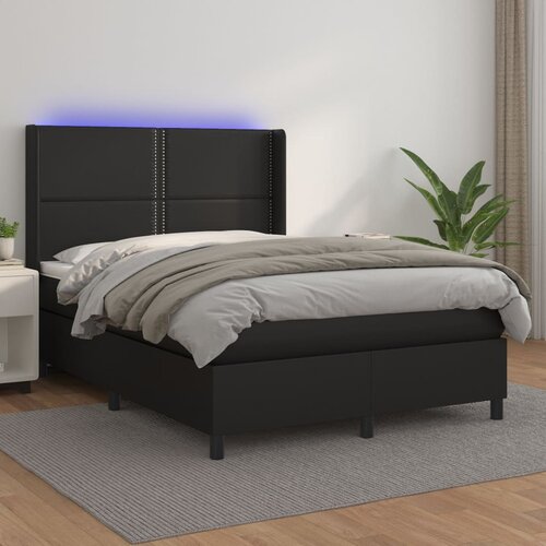The Living Store Box spring postelja z vzmetnico LED črna 140x200cm umetno usnje - Box Spring Postelja, (21518368) Cene
