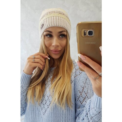 Kesi Cap with fleece Patrycja K254 yellow + beige Slike