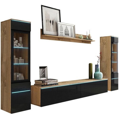 P &amp;amp; B Dnevni Regal Vera, Črna, Barva Hrasta, 4-Delno, Led Slike