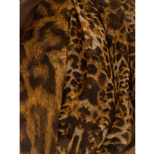 Fashion Hunters Camel and brown women's scarf with an animal pattern