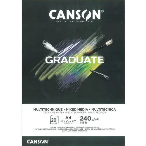 Canson Skicirka Graduate Mixed Media Black A4 240 g, 20 listna, (20631410)