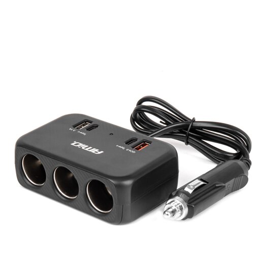 Amio Produžni razdjelnik za auto upaljač sa tri utičnice i USB-A USB-C priključcima 80cm Slike