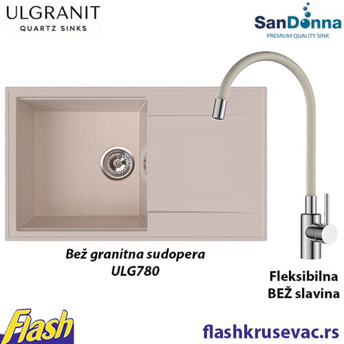  Granitna sudopera Ulgranit ULG780 (BEŽ) + fleksibilna slavina Minotti - SET Cene