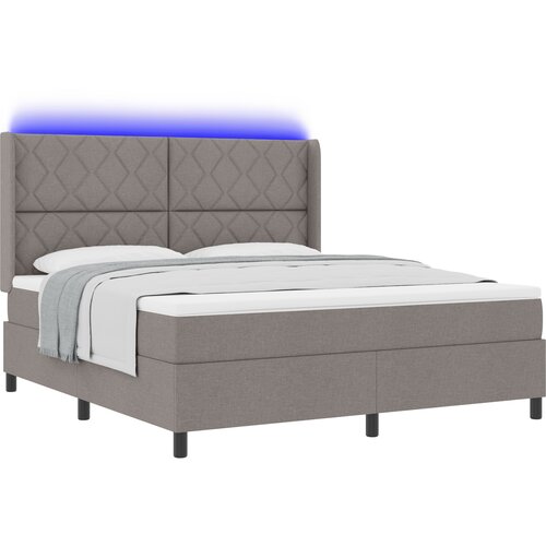 vidaXL Box Spring Postelja z Blazino in LED Taupe 180x200 cm Tkanina, (22048958) Cene
