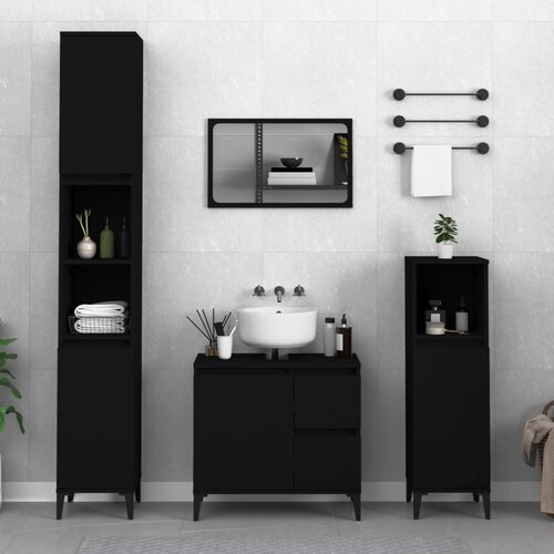  The Living Store Kopalniška omarica črna 65x33x60 cm inženirski les - Kopalniška Omarica, (21439766) Cene