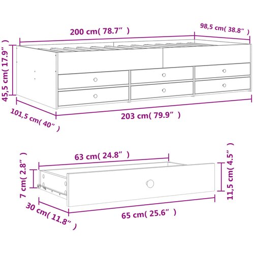  Dnevni krevet s ladicama bez madraca boja hrasta 100x200 cm Slike