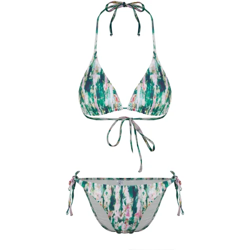 Trendyol Abstract Patterned Triangle Tie Bikini Set