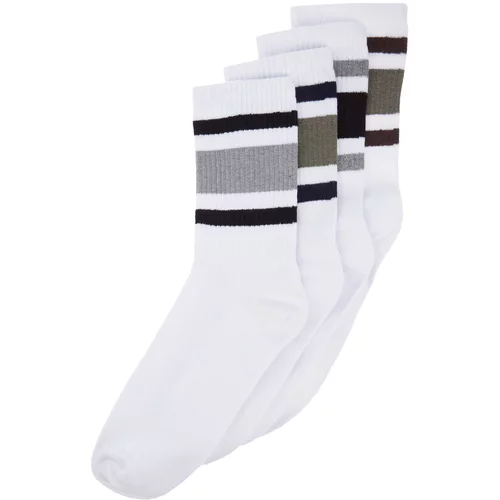 Trendyol Men's White Cotton 4-Pack Striped Socket-Long Socks