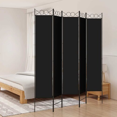 Sobna pregrada s 5 panela crna 200x220 cm od tkanine Cijene