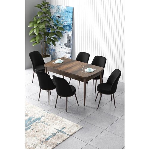 Hanah home Zen - Baroque, Black BaroqueBlack Extendable Dining Table & Chairs Set (7 Pieces) Cene