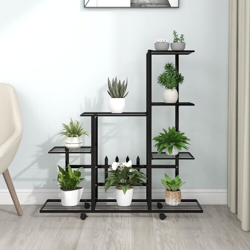 VidaXL Stojalo za rože s kolesi 94,5x25x92,5 cm črno kovinsko Slike