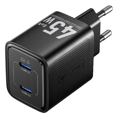Vention 45W PD - GaN technology charger, 2x USB-C (black) Cene