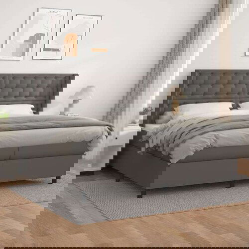  Krevet s oprugama i madracem sivi 200x200 cm od umjetne kože Slike