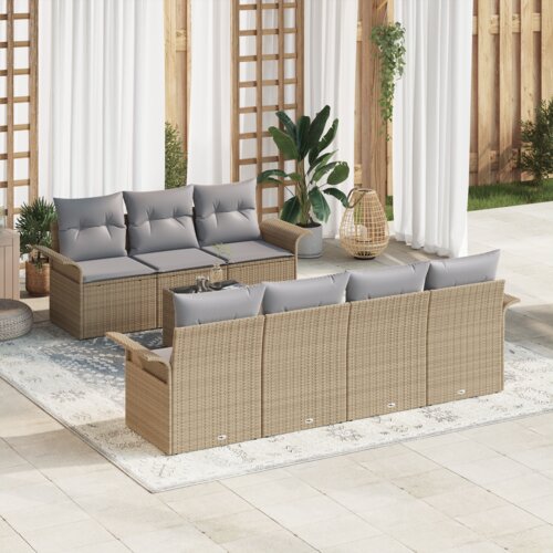 vidaXL 8-delna vrtna sofa garnitura z blazinami Bež Poli Ratan Cene