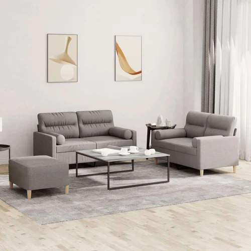  3-dijelni set sofa s jastucima smeđesivi od tkanine