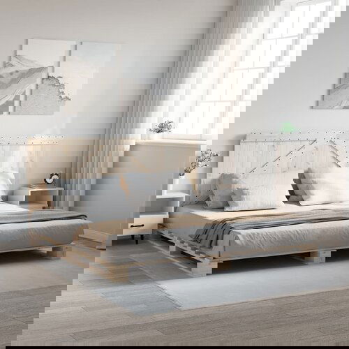 The Living Store Posteljni okvir z vzglavjem 180x200 cm borovina - Posteljni Okvir, (21528159) Cene