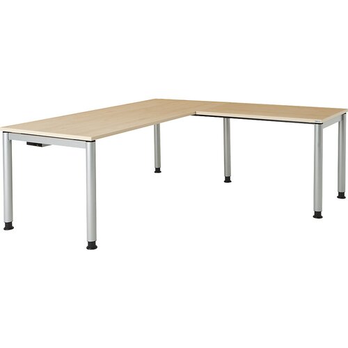 mauser Pisalna miza, s priklučkom, noge iz okrogle cevi, VxŠxG 680 - 760 x 1800 x 800 mm, kotni element na desni strani, plošča v imitaciji javorja, o Cene