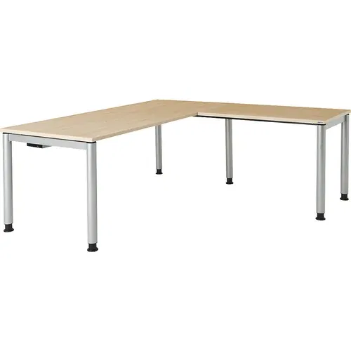 mauser Pisalna miza, s priklučkom, noge iz okrogle cevi, VxŠxG 680 - 760 x 1800 x 800 mm, kotni element na desni strani, plošča v imitaciji javorja, o