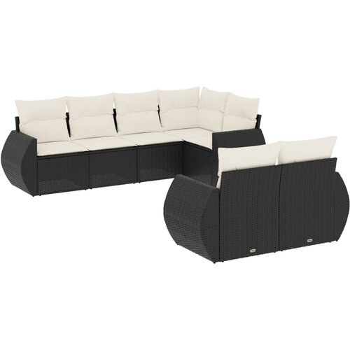  7-dijelni set vrtnih sofa od poliratana s jastucima crni Crna 70 x 62 x 69 cm Slike