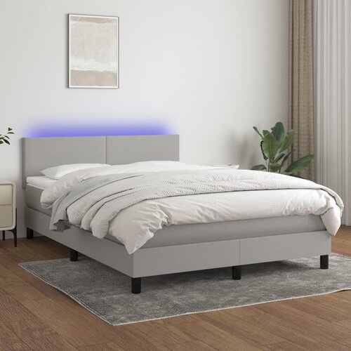 vidaXL Box spring postelja z vzmetnico LED sv. siva 140x200 cm blago Cene