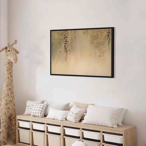  Slika - Spring Orchard - Hummingbirds Among Tree Branches in Beige Shades 90x60 U crnom drvenom okviru Slike