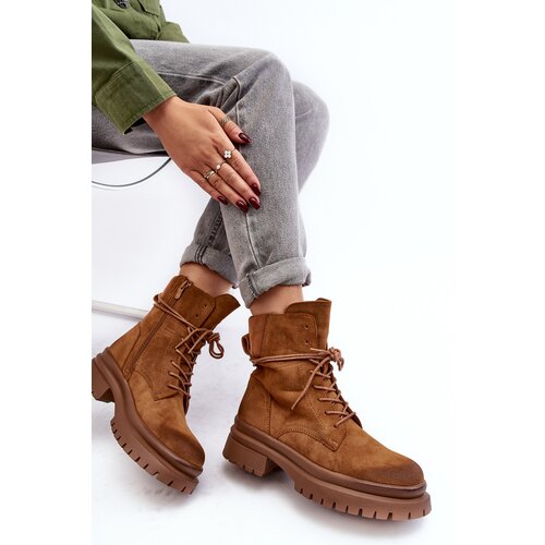 Boto Women's Ankle Boots Trappers with Thick Sole Camel Narelona Cene