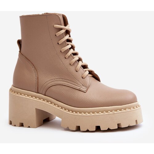 Kesi Zazoo Women's leather ankle boots with massive high heels, beige Cijene