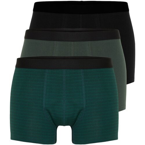 Trendyol 3-Piece green-black striped-plain mix cotton boxers Cene