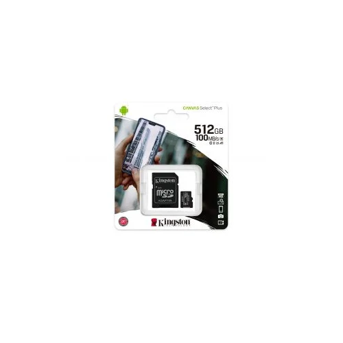 Kingston MicroSD 512GB Class10Canvas Select Plus;SD adapter100/85MBs,Class 10 UHS-I, U3, V30